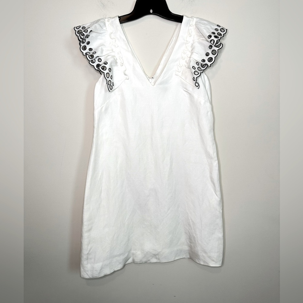 J. Crew Collection White Eyelet Flutter Sleeve Linen
Sheath Dress Size 2 - Picture 4 of 15